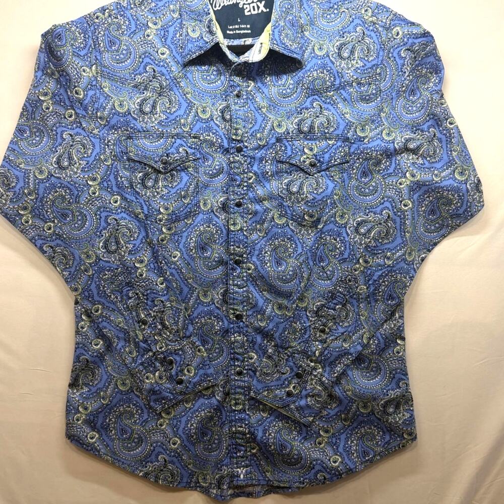 Wrangler 20X Blue Paisley Pearl Snap Western Cowboy Rodeo Rockabilly Mens Large